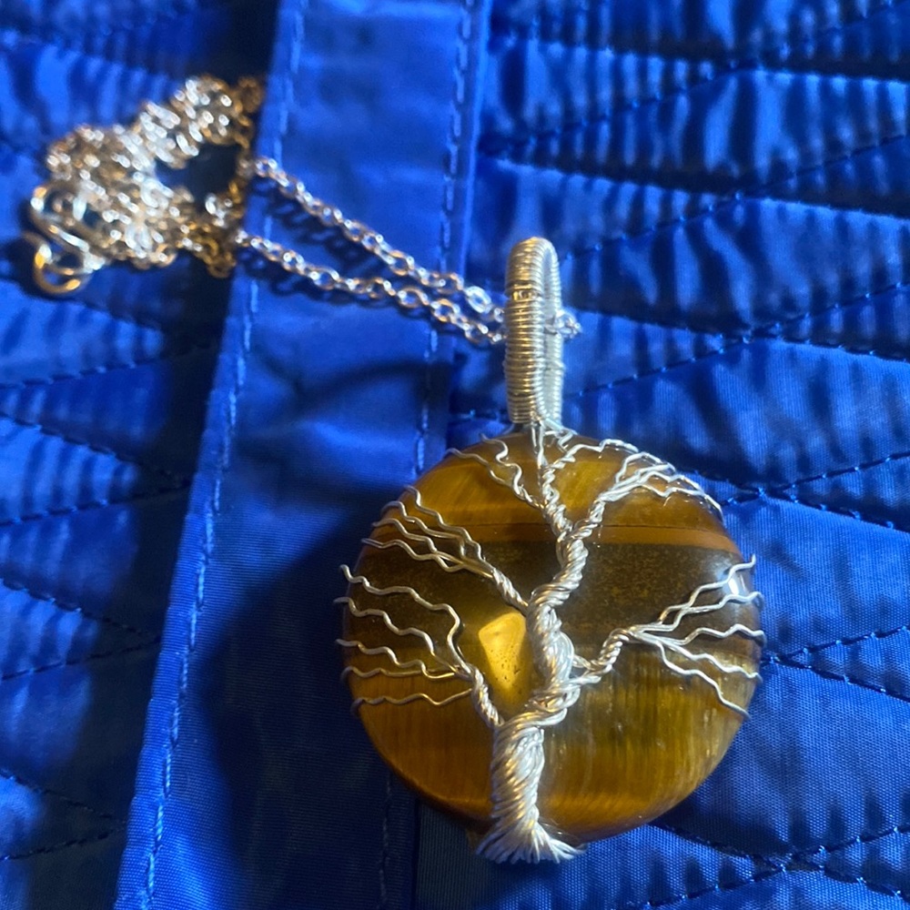 Silver colored hand purposed necklace & silver color homemade, tree of life”,